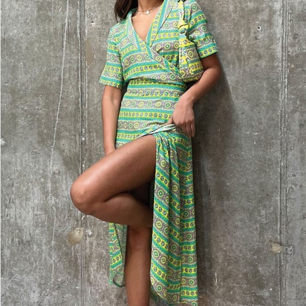 NEVER FULLY DRESSED Green Rosetta Dress